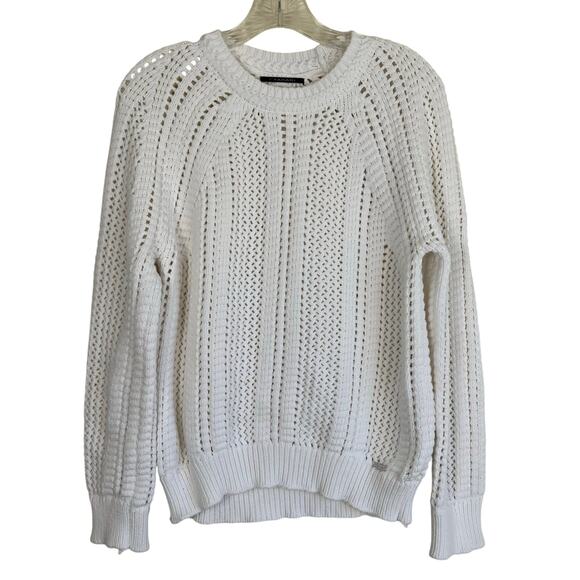 T TAHARI Women's Open Knit Cotton Blend Crewneck Sweater Chunky Knit Fisherman - Picture 3 of 16